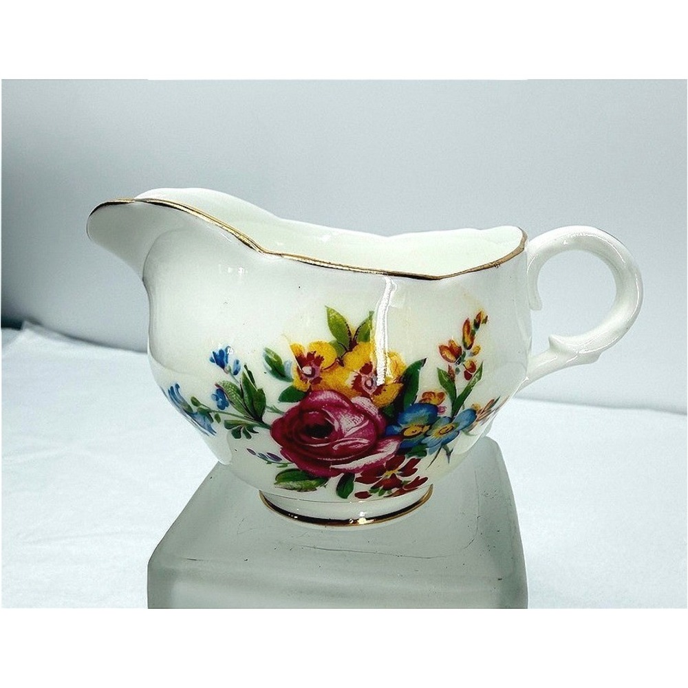 Adderley Fine Bone China Mini Creamer England Floral Gold Trim VTG Tea Service